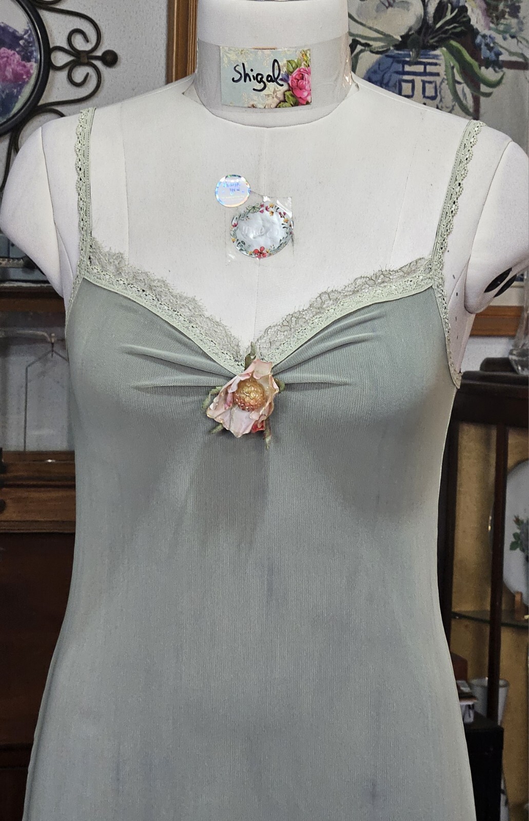 Michal Negrin Light Comfort Dress Camisol Style With Flower Brooc Sz.”M” ~ NWT