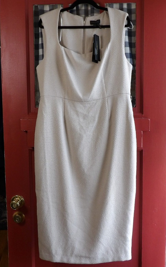 Donna Karan New York Quiet Luxury Cream Tan Sleeveless Dress Rear Zip Size 14