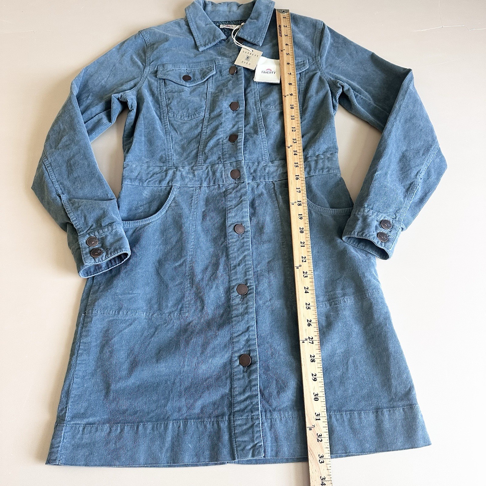 Faherty Cord Stretch Michelle Shirt Dress Corduroy Blue Sz S Organic Cotton NWT