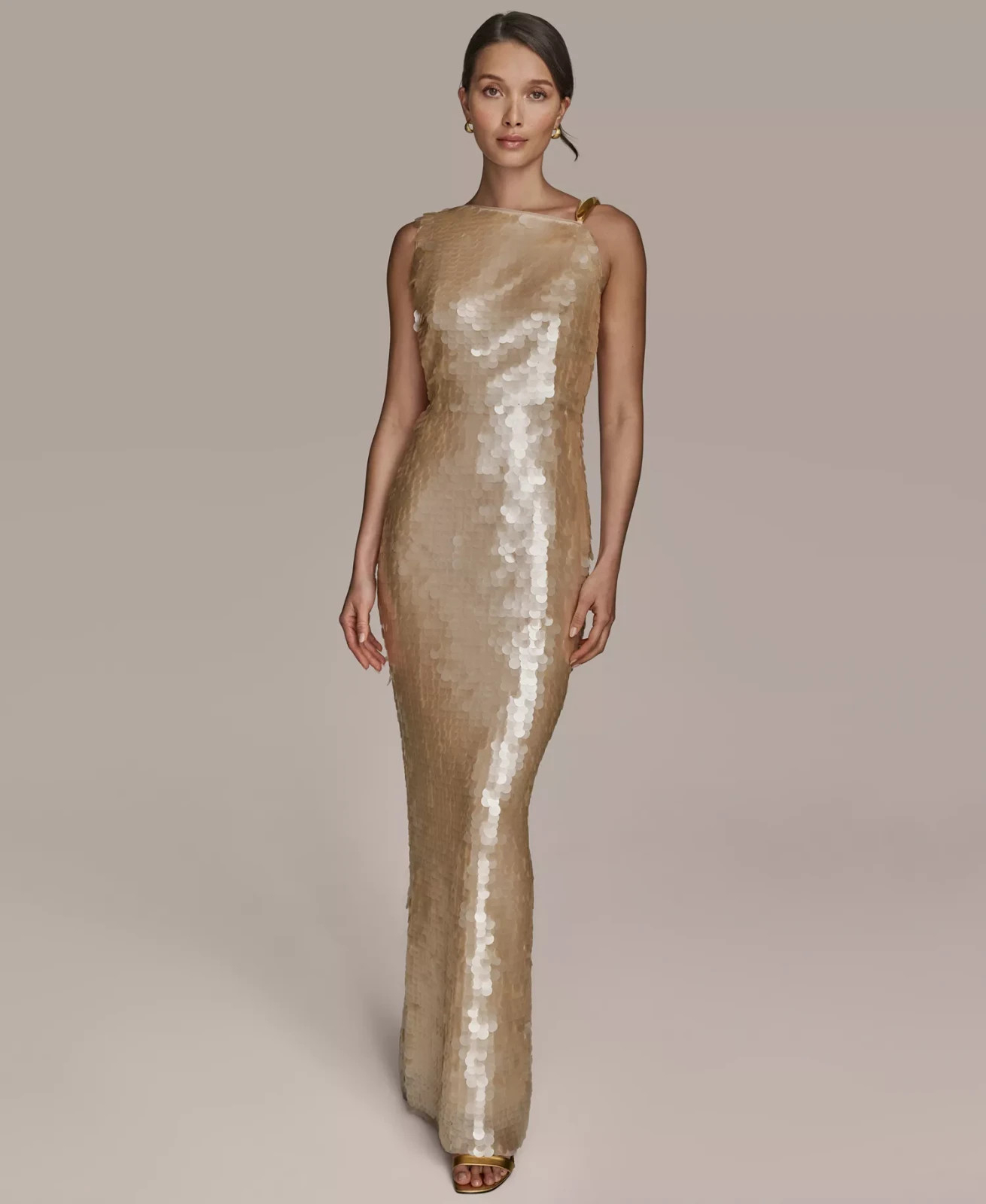 Donna Karan New York Champagne Sequin Sleeveless Evening Gown Size 12 $299