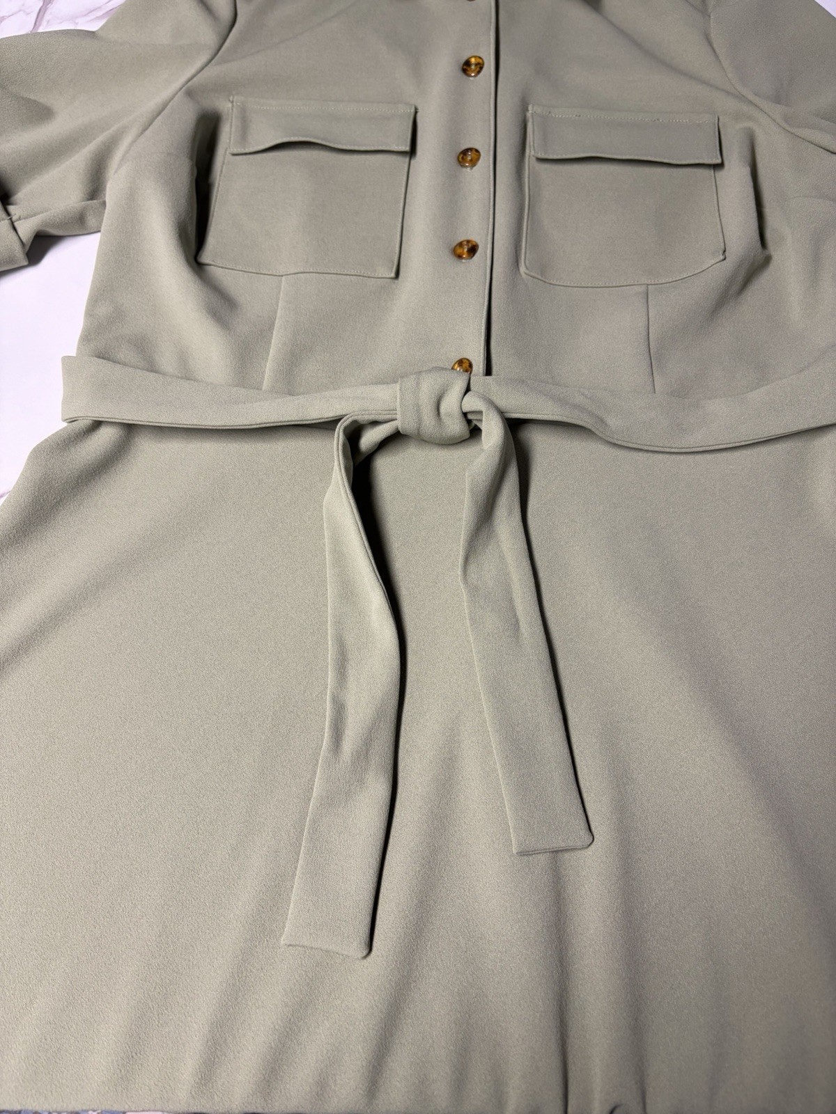 Shelby & Palmer Sage Green Utility Safari Midi Dress 16 Work Office Casual NWT