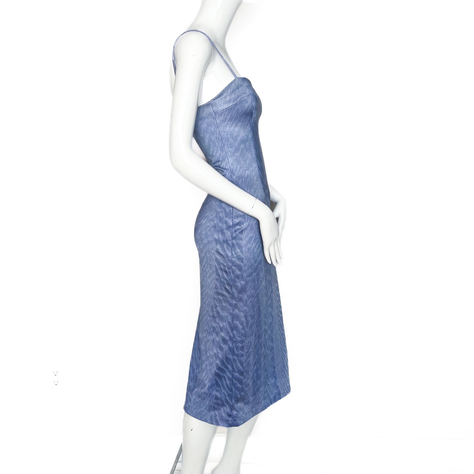 Cache by Alexia Admor | Midi Party Dress Cocktail Print Coated Bodycon Blue Sm