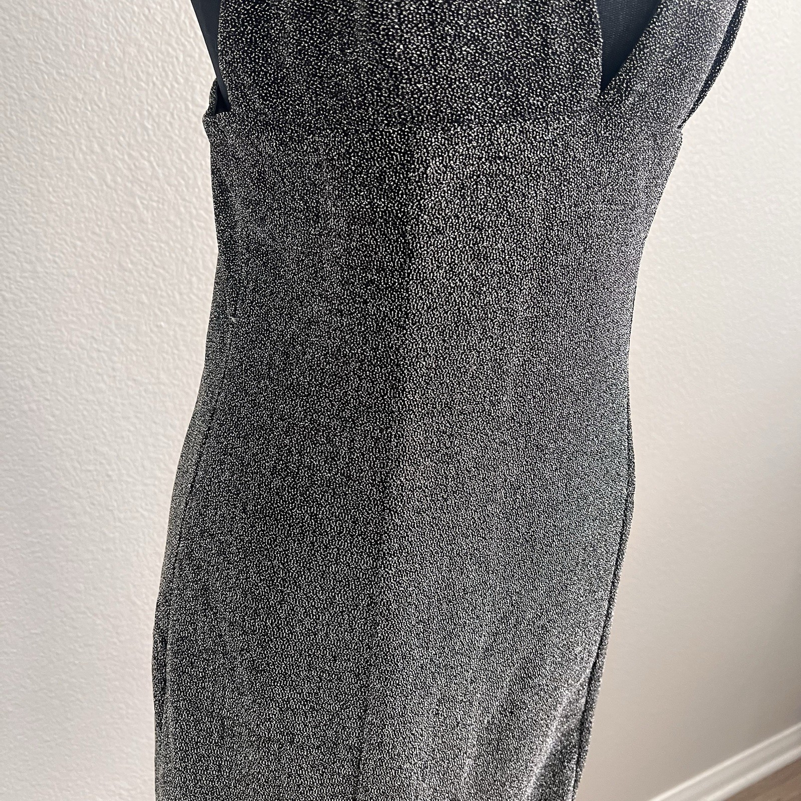 Women’s Large Mini Dress Black Silver Glitter Club Wear Bodycon Glam
