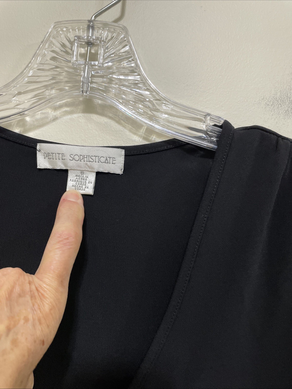 Petite Sophisticate Small V Neck Cross Over Short Sleeve Black Dress Rayon Blend