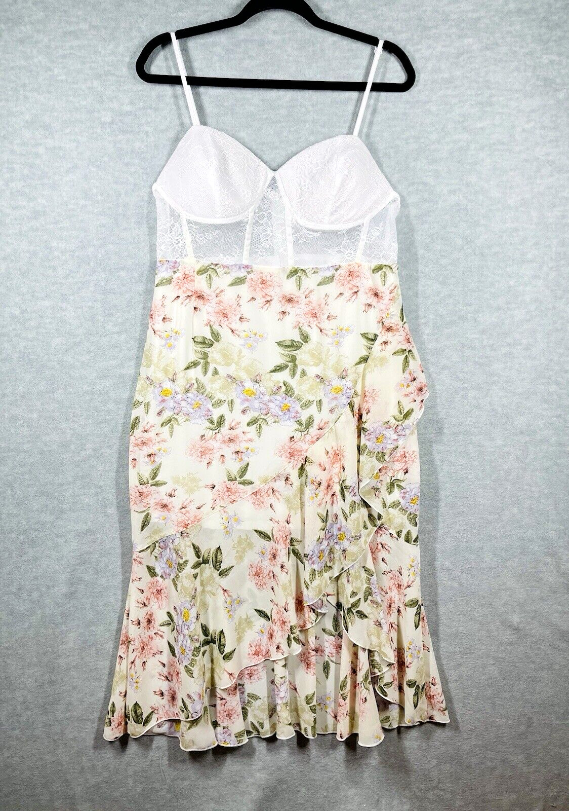 Womens Floral Bustier Midi Dress Size XL Ruffle Lace Corset Whimsical Romantic