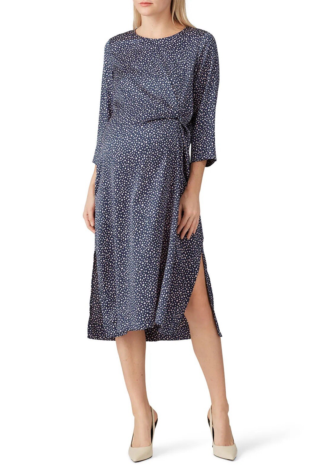 Hatch Maternity Women’s THE LAUREN DRESS Navy/Pink Cheetah Size 1 (S/4-6) NEW