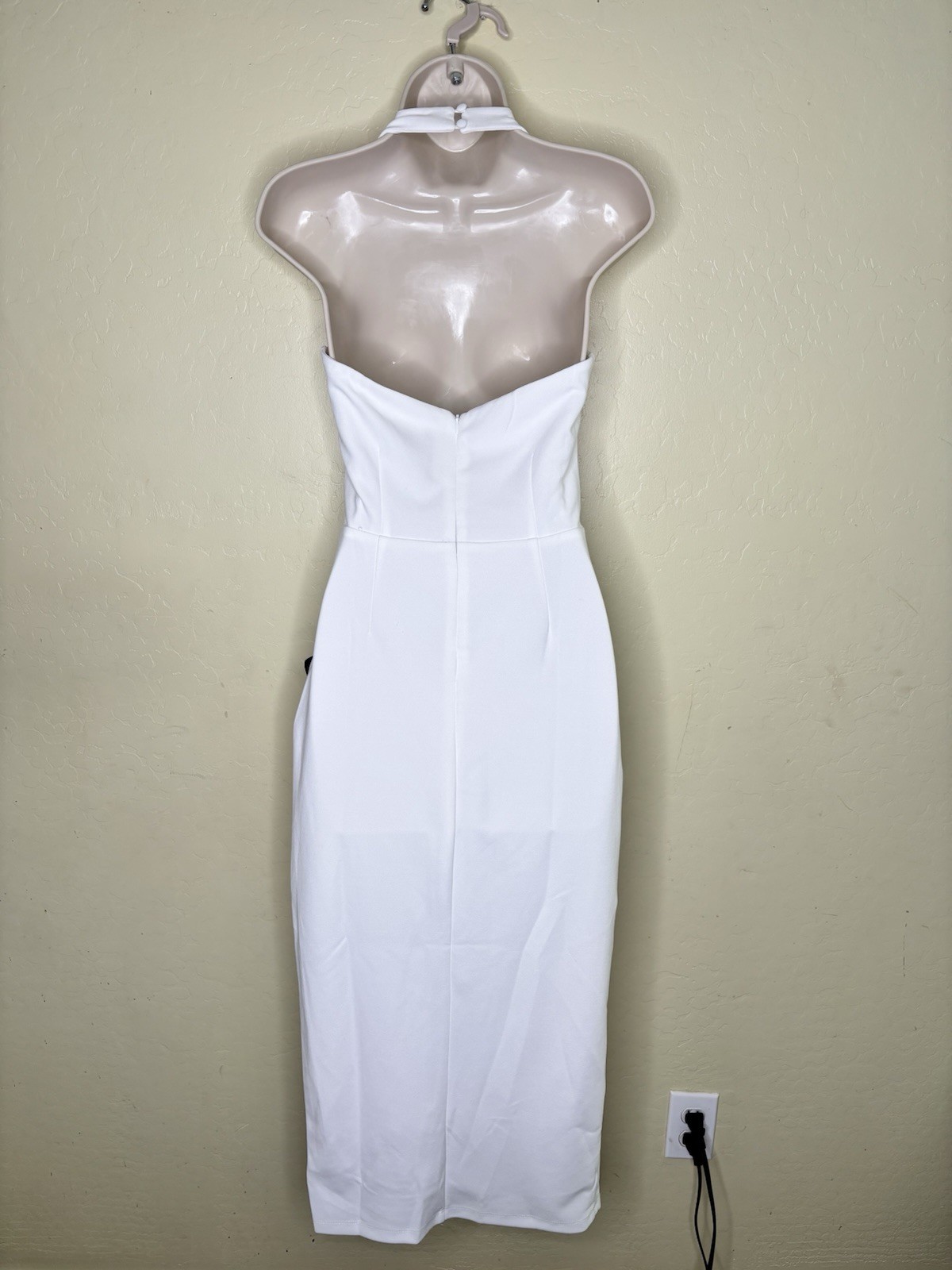 Lulus White Square Neck Halter Bodycon Midi Dress Slit Sleeveless Size S