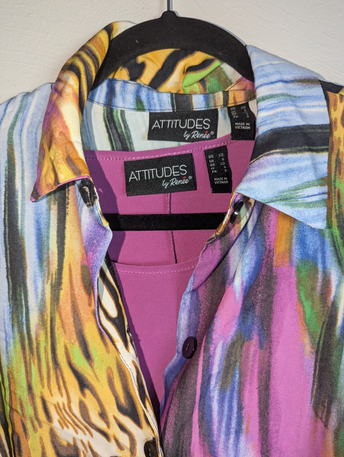 NWT Attitudes by Renee Colorful Vibrant Shirt Dress w/ Purple Tank Dress 2Fer XS