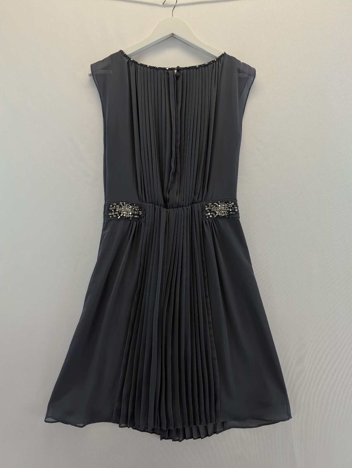 Preloved Monsoon Embellished Pleated Grey Dress Size 12