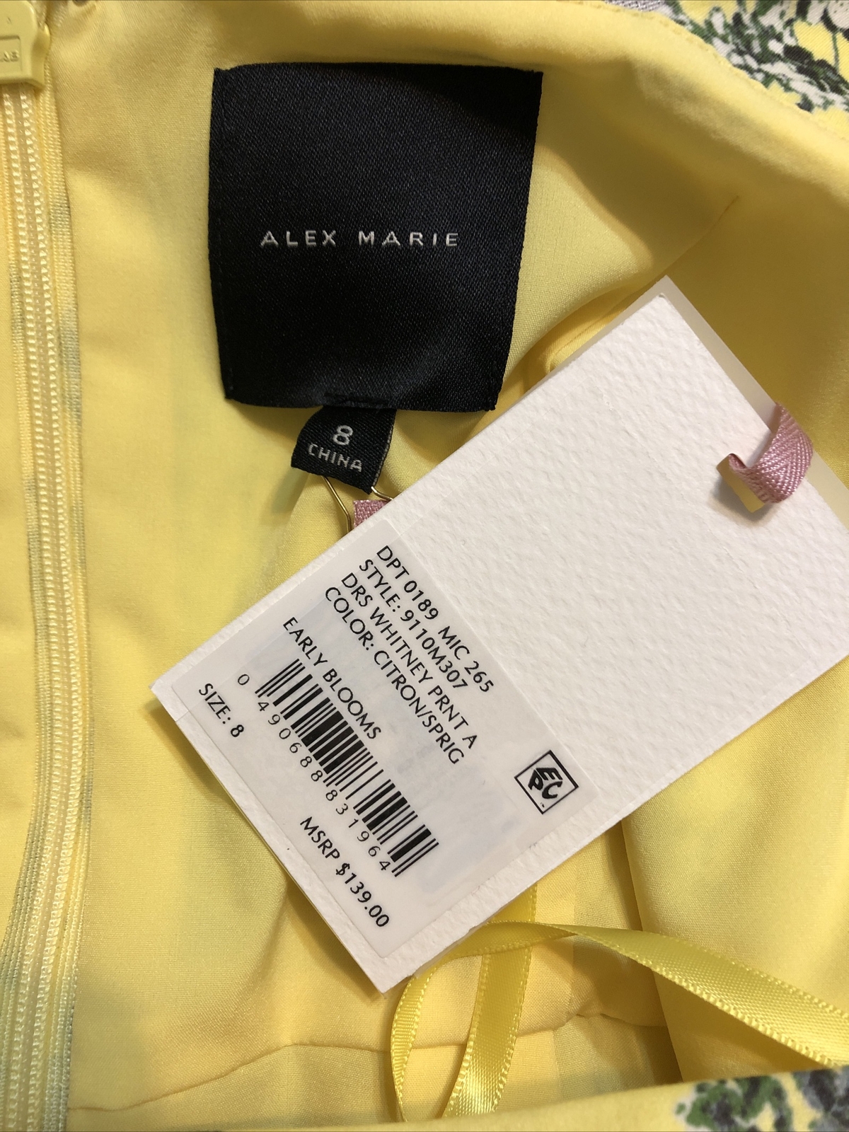 NWT Alex Marie size 8 yellow green white floral sleeveless A-line dress $139