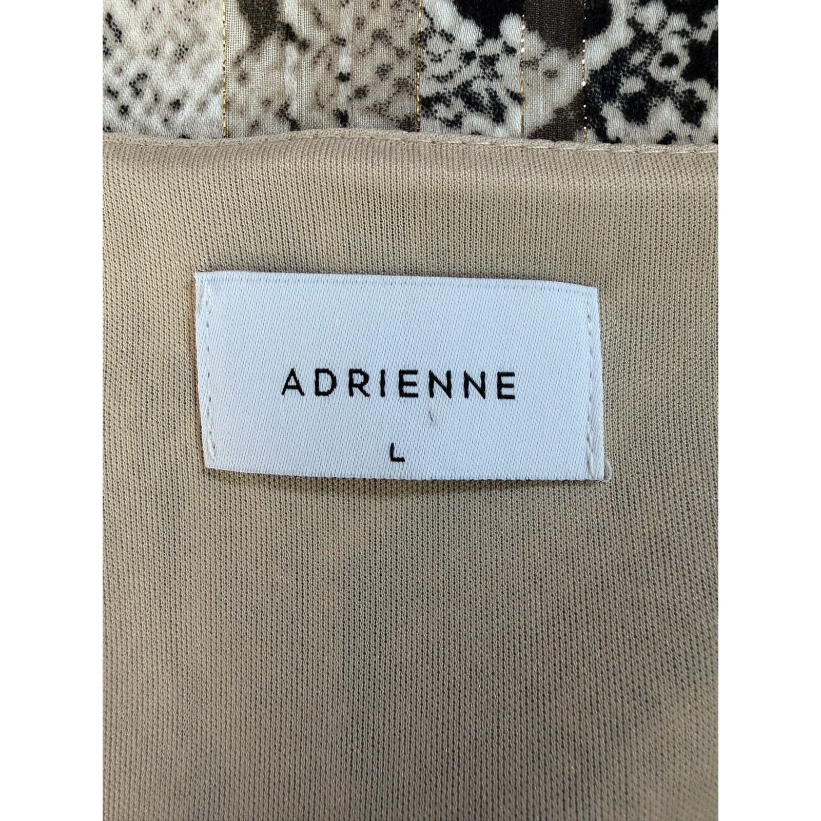 Adrienne Python Print Chiffon Dress Womens L Metallic Thread Sheer Sleeve USA