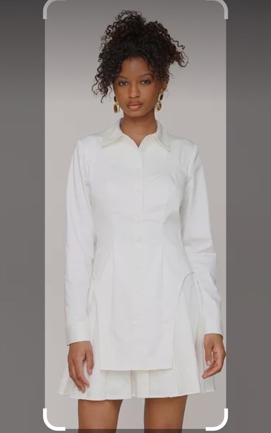 Avec Les Filles White Chic Shirt Dress Long Sleeve Mini Size S Button Collared