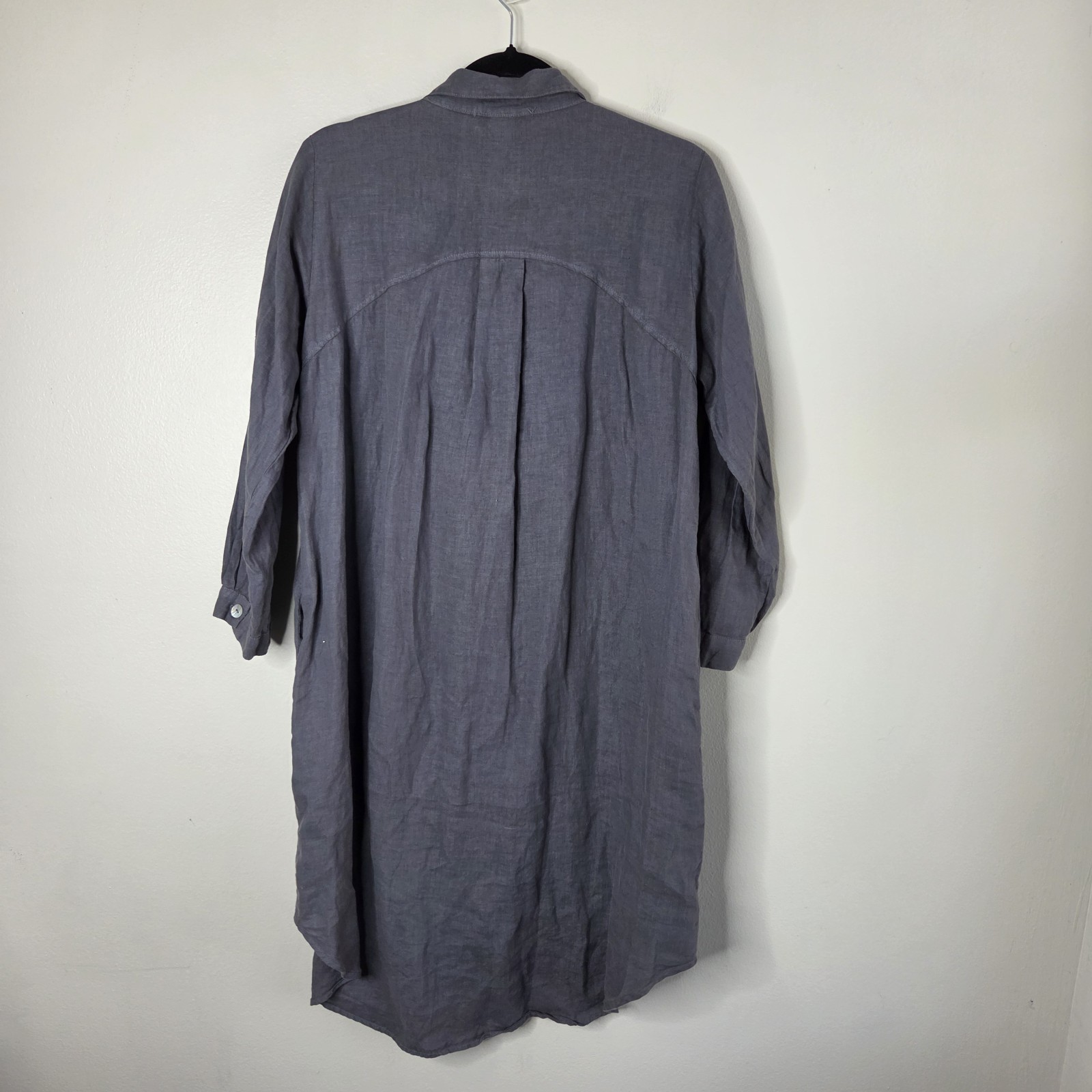 Becasa S Jour Linen Gray Two Pockets Shirt Dress
