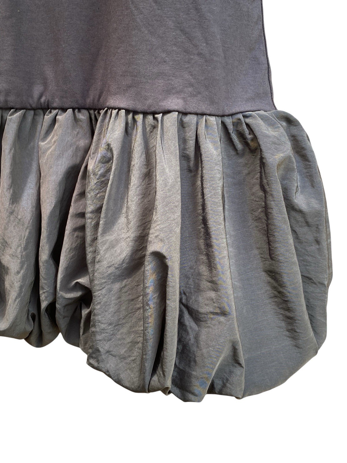 NWT Future Collective Gray Mixed Media Bubble Hem Drop Waist Dress Size Large