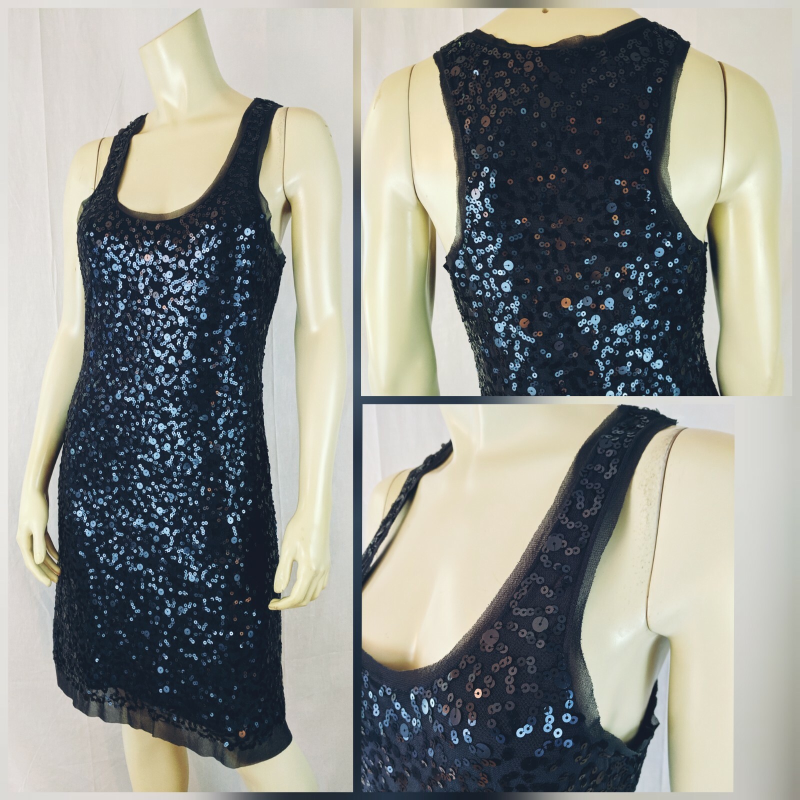 Max Studio Dress M Gray Sequin TAnk Lined Nylon Poly Spandex Stretch Knit