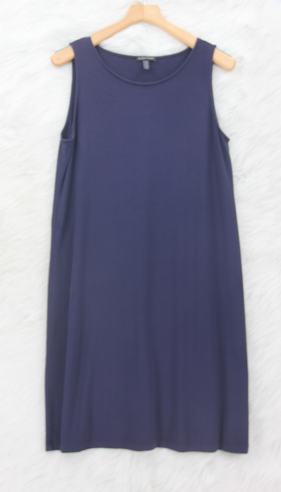 Eileen Fisher Sleeveless Navy Slip Midi Dress Medium Lightweight Stretch #1188