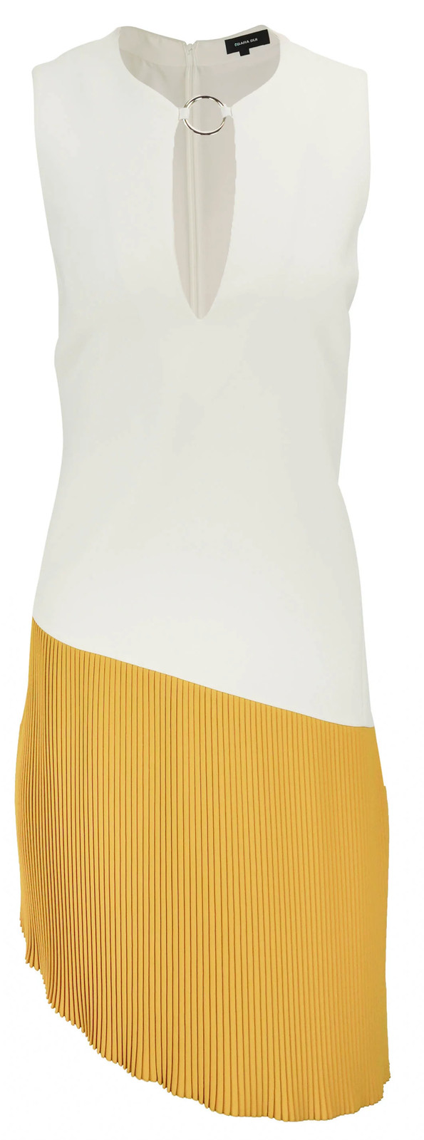 Barbara Bui Pleated Skirt Asymmetric Dress in White and Mustard