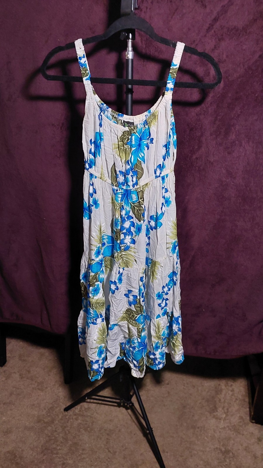 Aloha Fashion Blue White Green Floral Tropical Sundress Scoop Neck One Size
