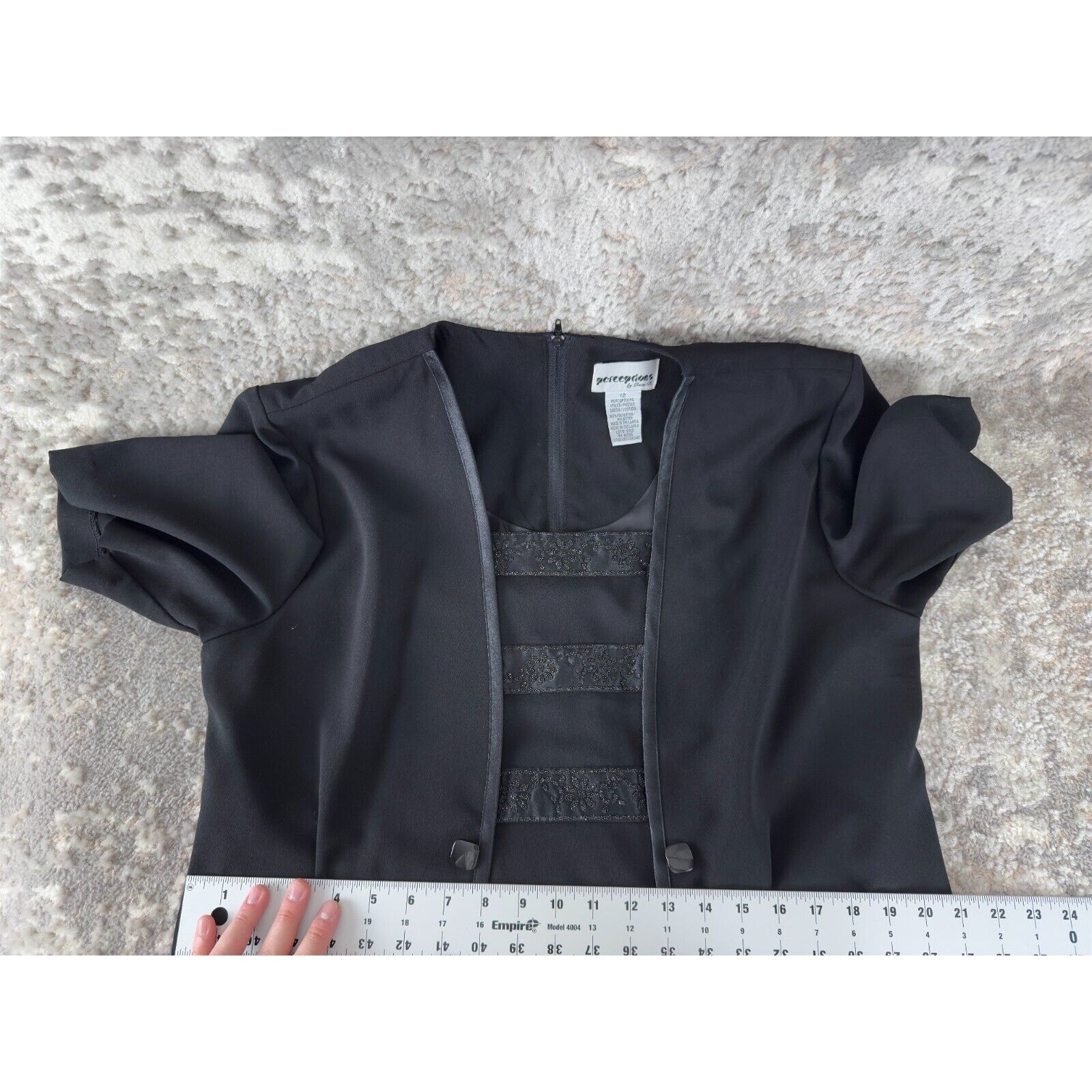 Perceptions Size 12 Shift Midi Dress Black Button Short Sleeve Zip