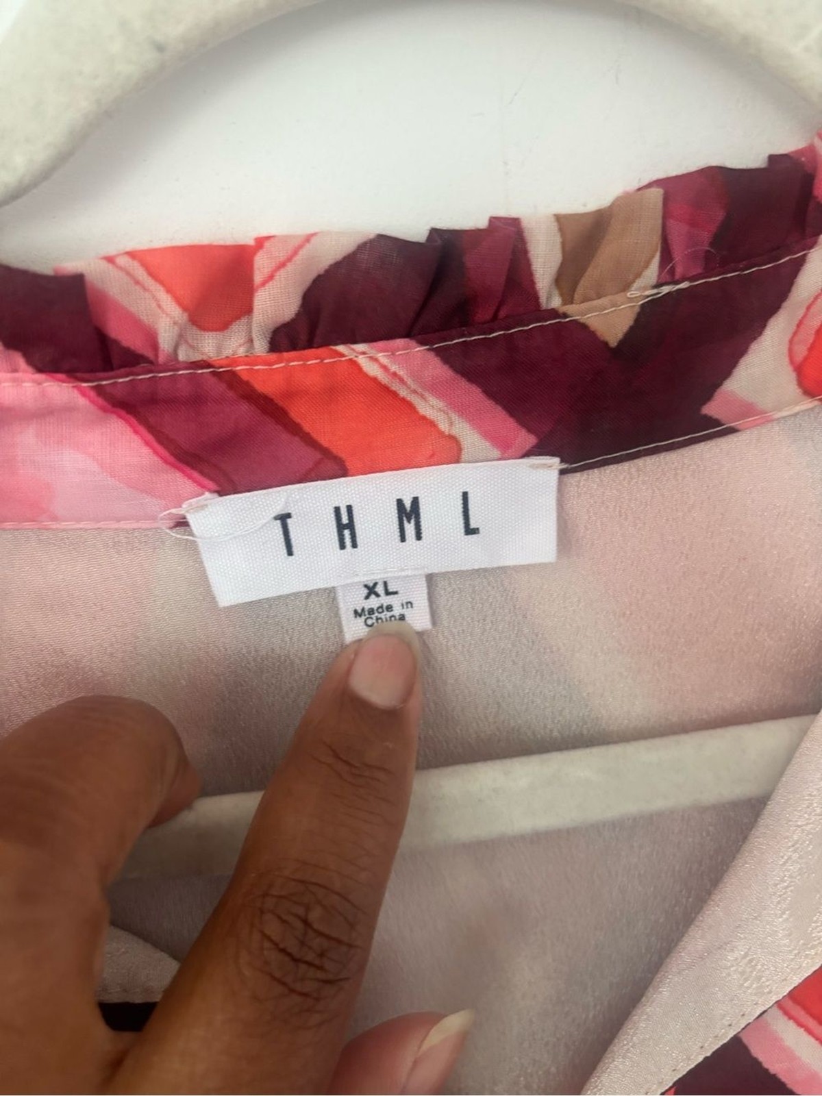 THML XL Pink Multi-Color Geometric Puff Sleeve Printed Mini Dress