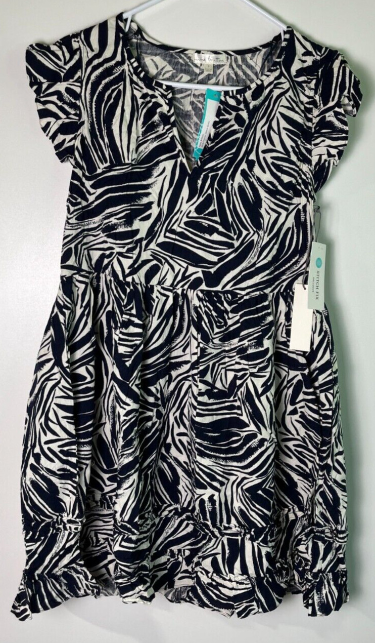 Nine Britton Women’s S Mela Split Neckline Flutter Sleeve Knee Length Dress Navy