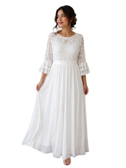 White Lace Maxi Dress With Tiered Bell Sleeves Size 3XL plus Size