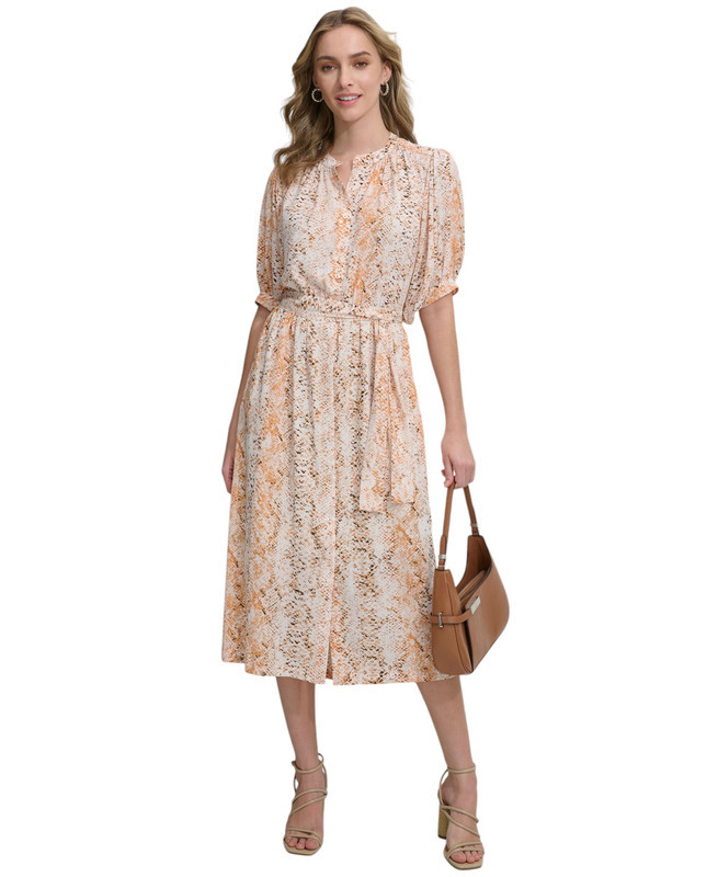 Calvin Klein Women’s Printed Tie-Waist Shirtdress (Turmeric Multi, 12)