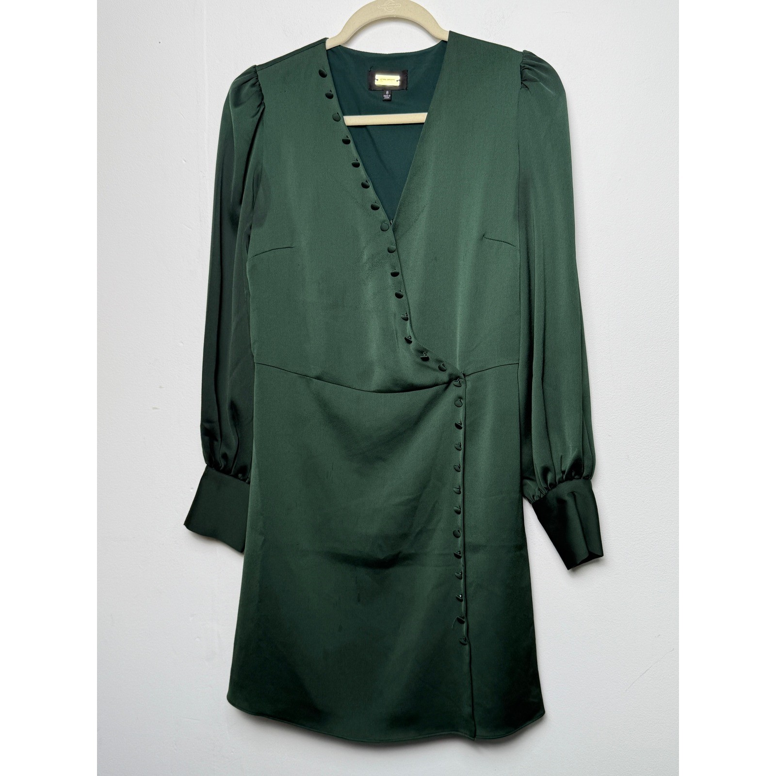 Alexia Admor Emerald Green Faux Wrap Mini Dress V-Neck Long Sleeve 8
