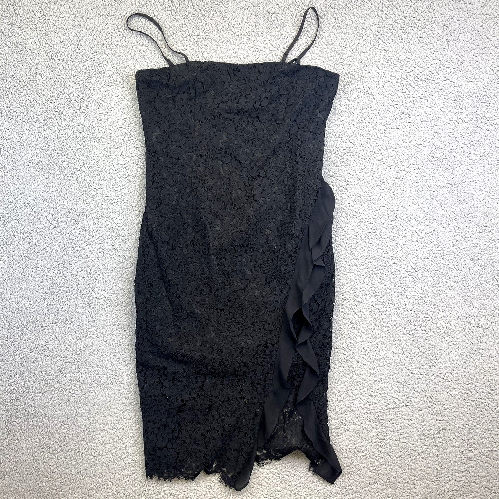 Bardot Women’s Size 12/XL Black Lace Lined Cocktail Dress Ruffle NWT Strapless