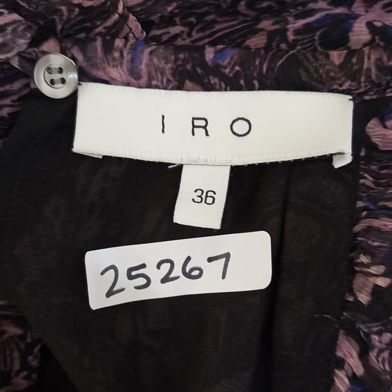 IRO Glorie Mini Dress 36 Small Pink black crinkle Ruffle Short Keyhole Viscose