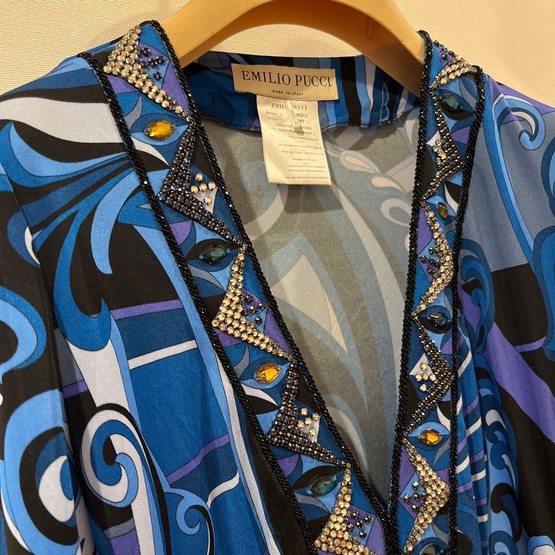 Emilio Pucci, Long-Sleeved Dress, Multicolor, blue, Geometric, Bijou, V-Neck