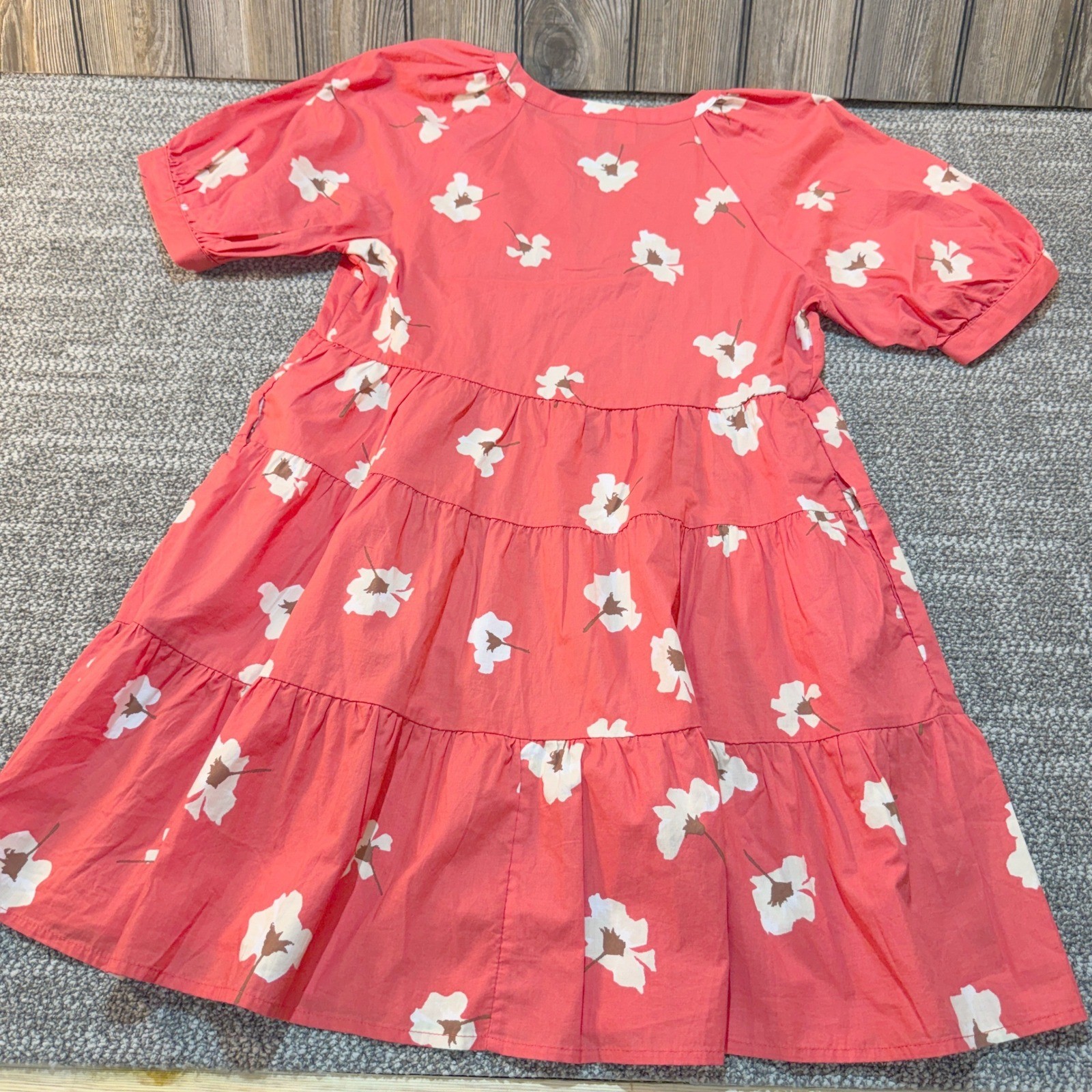 Universal Thread Womens Coral Pink Floral Tiered Mini Babydoll Dress V-Neck XS
