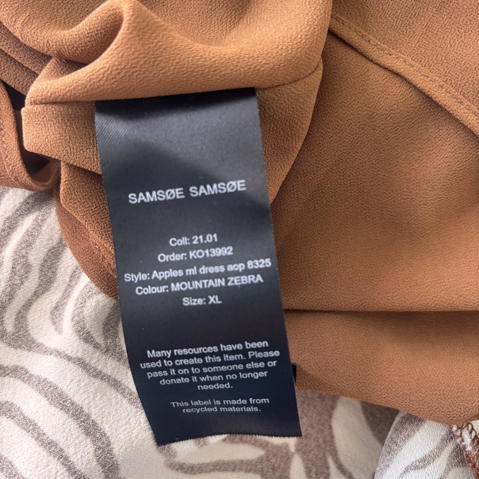 Samsoe Samsoe Apples Zebra Cowl Neck Open Back Maxi Slip Dress Brown Size XL