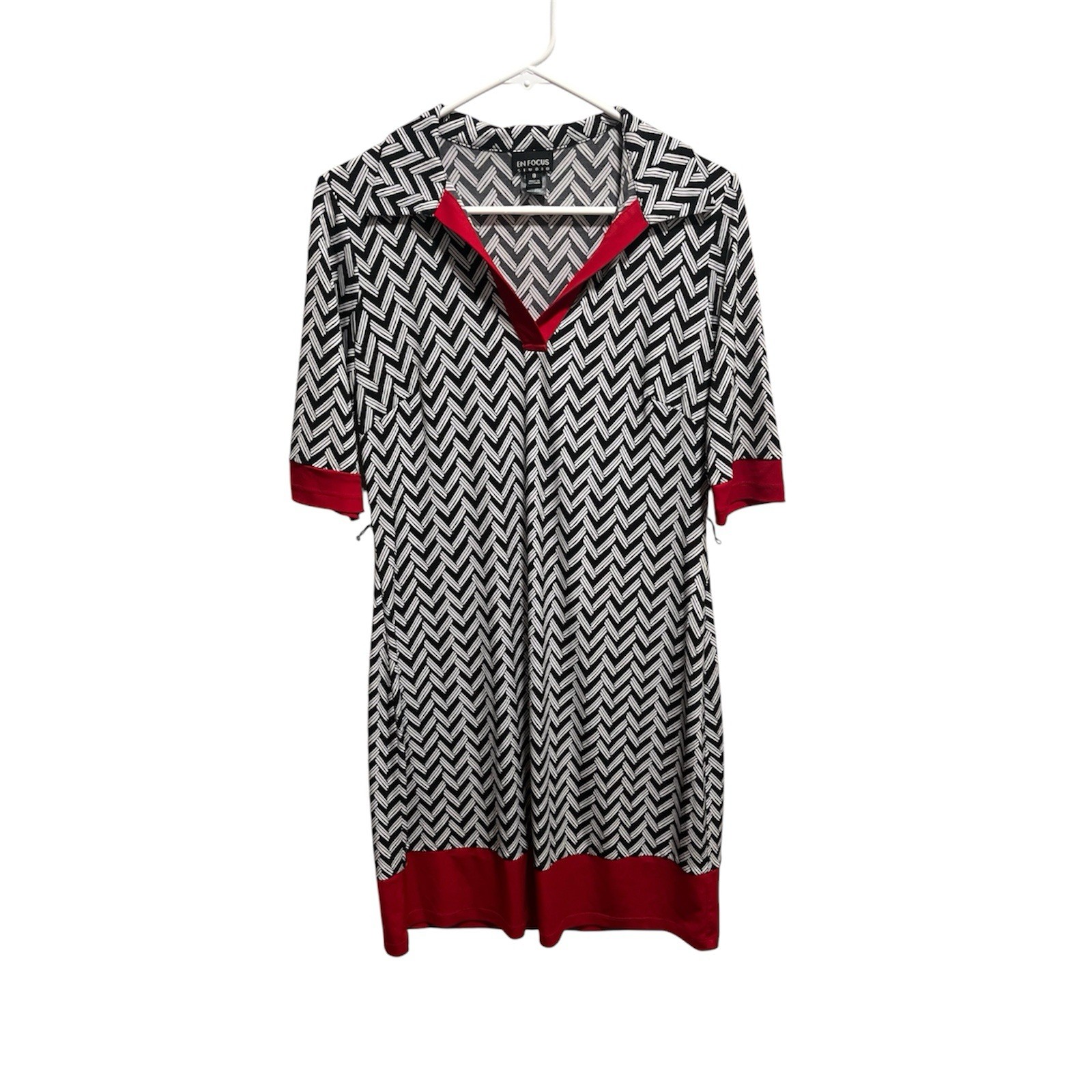 Vintage Style Mod Chevron Sheath Dress En Focus Studio Geometric Size 8