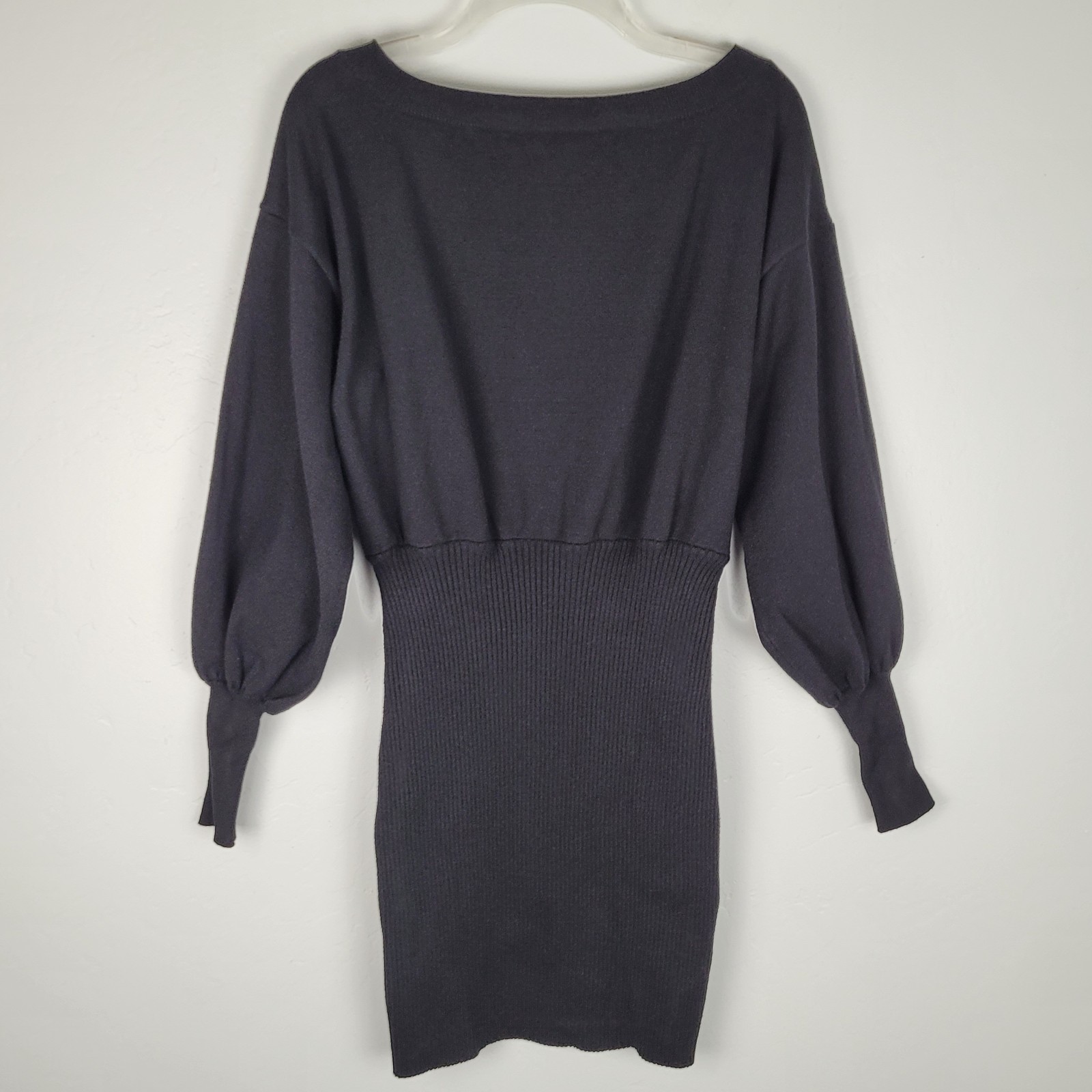 Beginning Boutique Size 12 Mini Sweater Dress Long Puff Sleeve Black