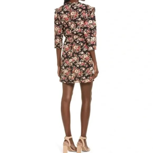 FRAICHE by J Floral Print V-Neck Wrap Surplice Mini Dress L = 12/14 Nordstrom