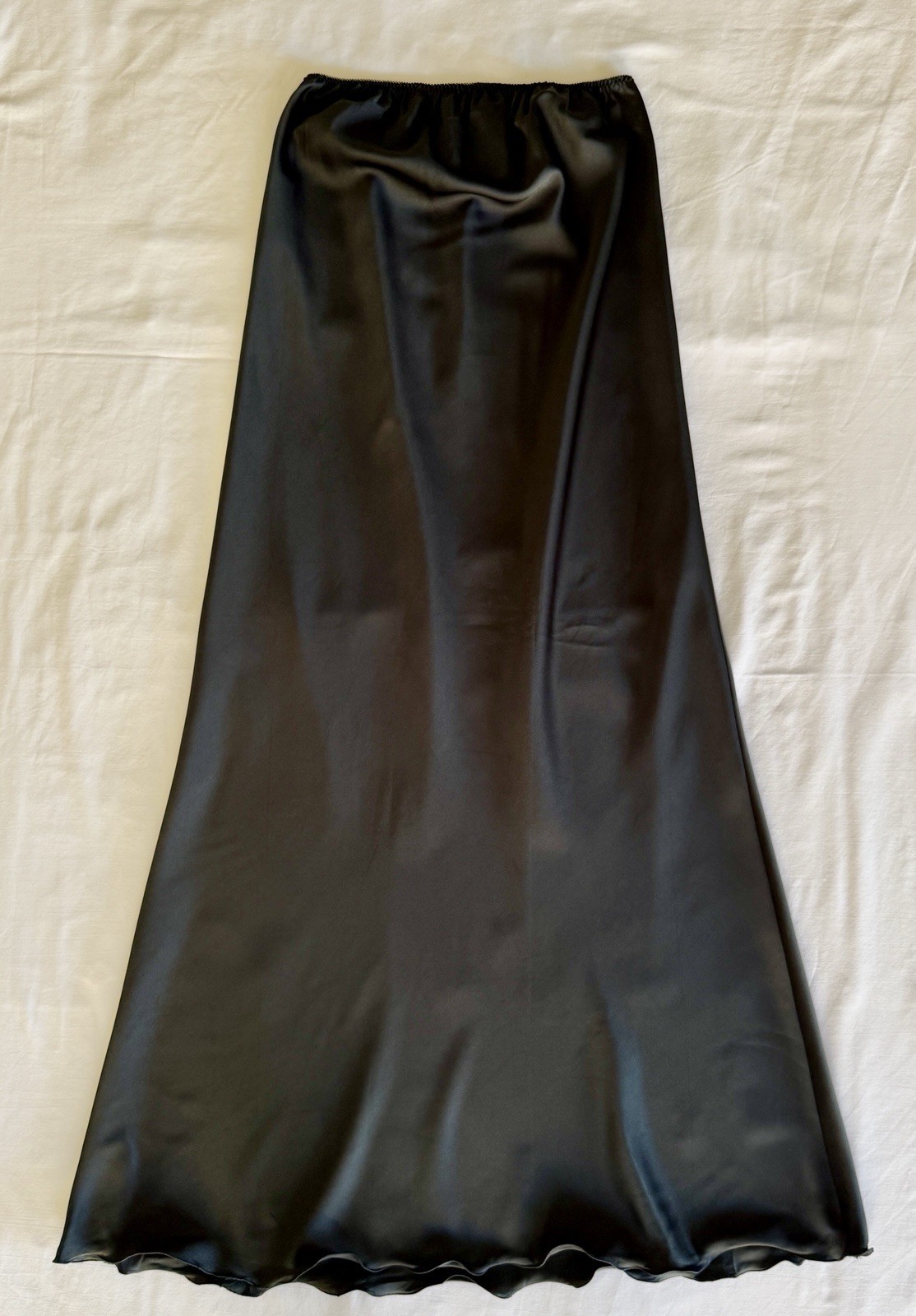 Vintage Full Slip Maxi Dress Long Strapless Gown Lace Scallop Trim 1960s M/L