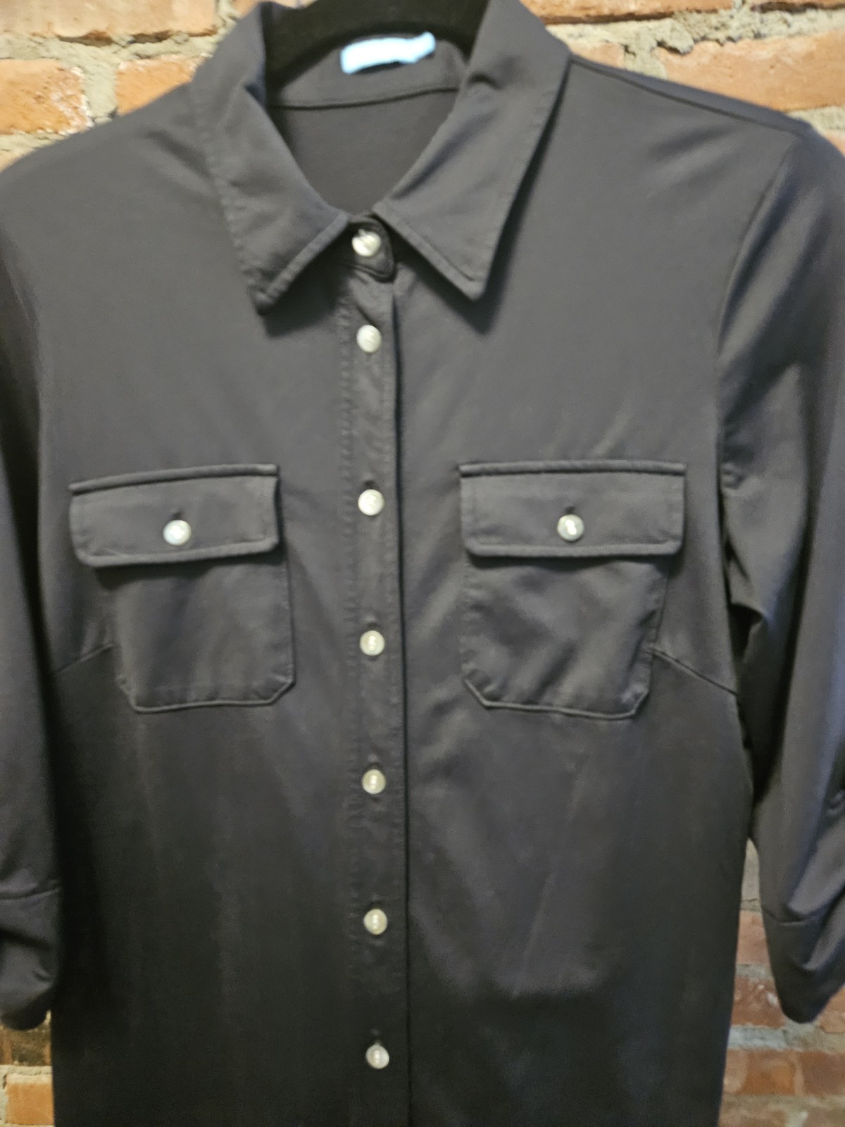 J. Mc LAUGHLIN BUTTON DOWN BLACK DRESS ROLL TAB SLEEVES