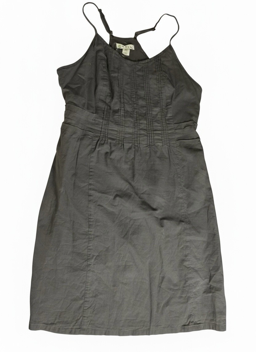 Akini Women’s Gray Solid Slip Dress Scoop Neck Pleated Adjustable Straps US 6