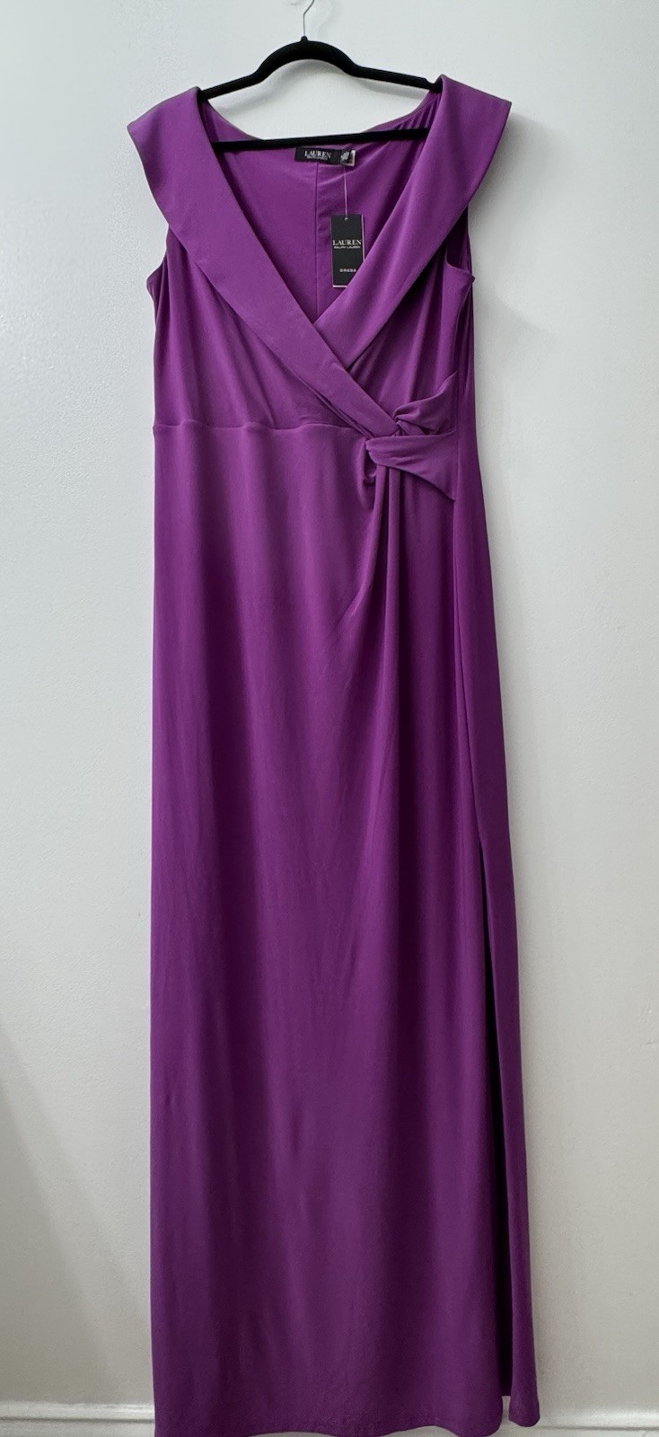 Lauren Ralph Lauren Solid Wrap Dress Women’s 18 Purple V-Neck Sleeveless Long