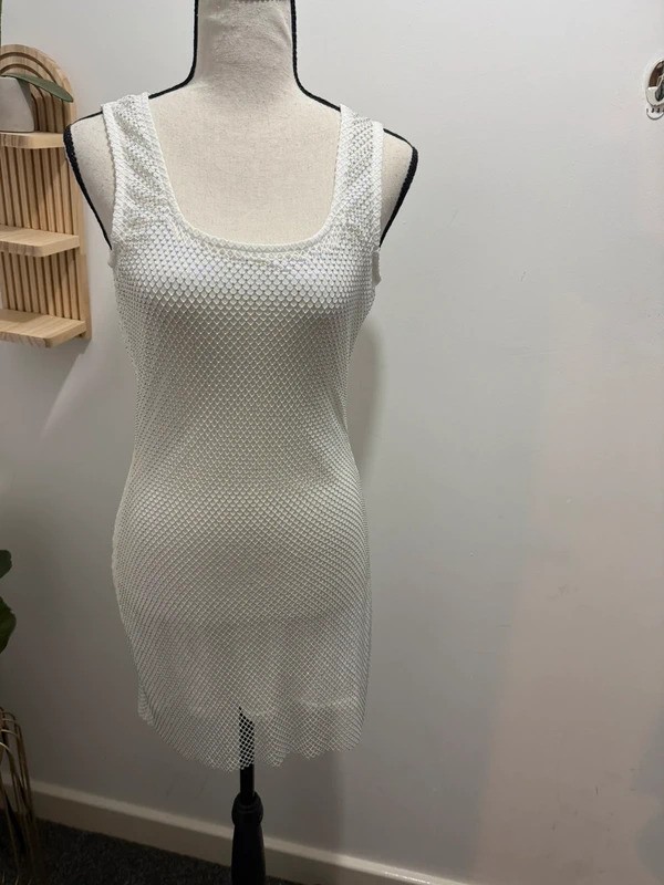 White Textured Mesh Mini Dress – Slinky & Chic