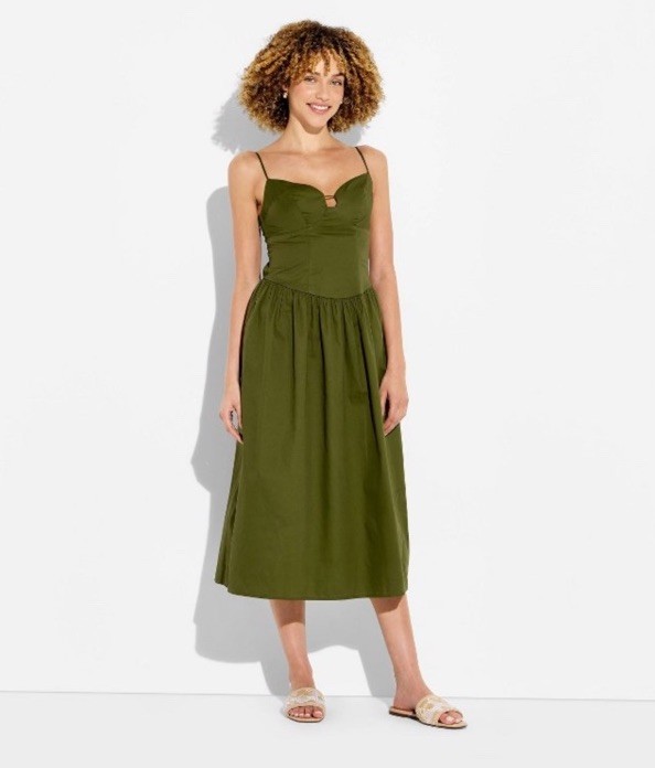 Women’s Size Medium Keyhole Poplin Midi Dress – Wild Fable Green