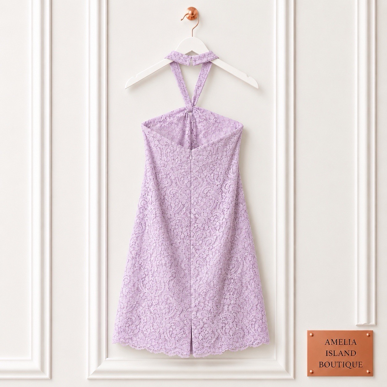 NWT Watters $345 Womens Size 12 Lavender Lace Halter Bridesmaid Dress 7256