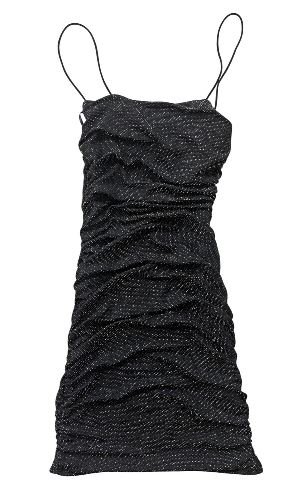 Princess Polly Y2k Night Out Sparkly Black Reeva Bodycon Mini Ruched Dress US 4