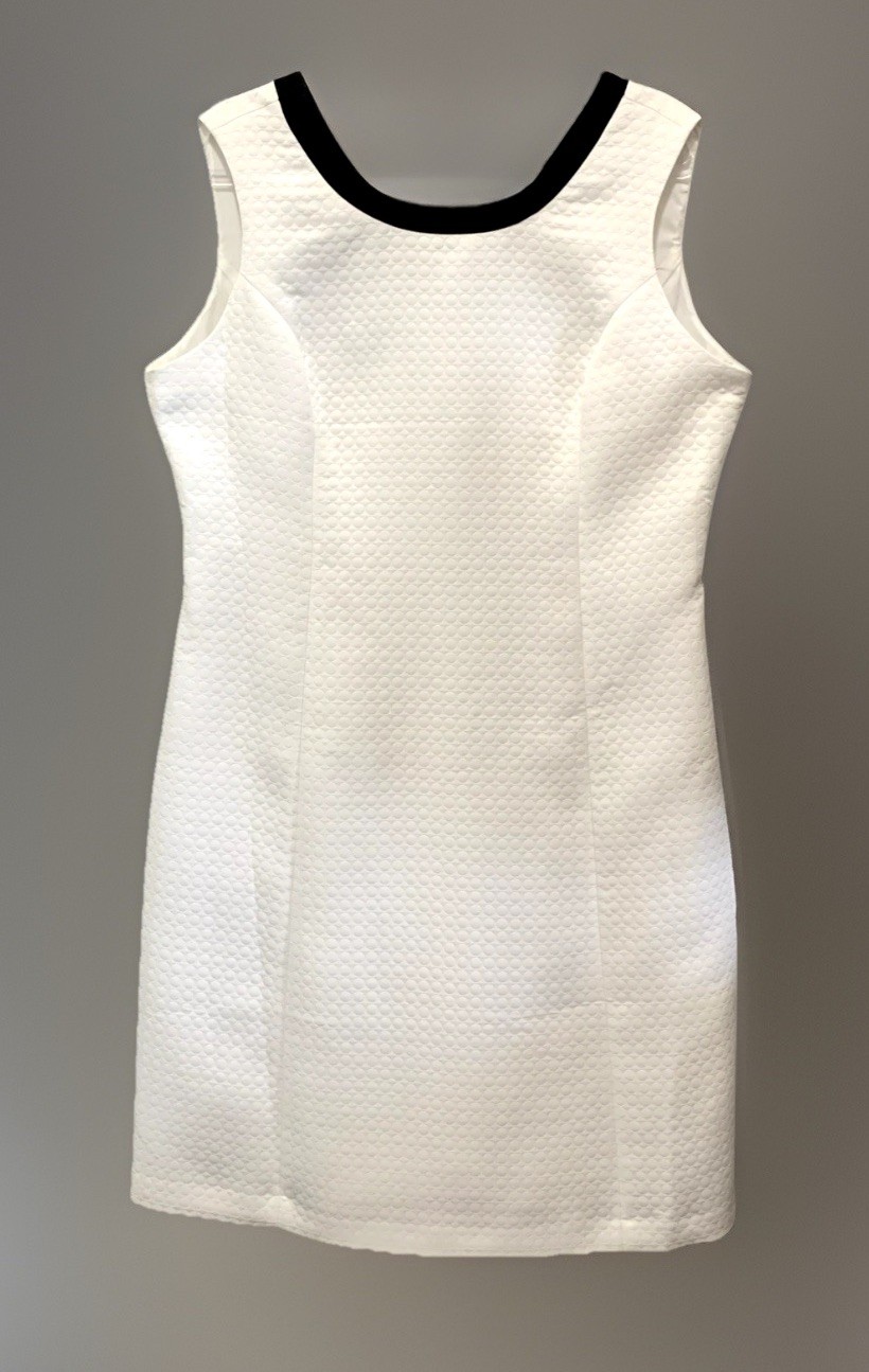 Jones New York White Quilted Sheath Dress Classic Sleeveless Lined Zip, 16 NWT!