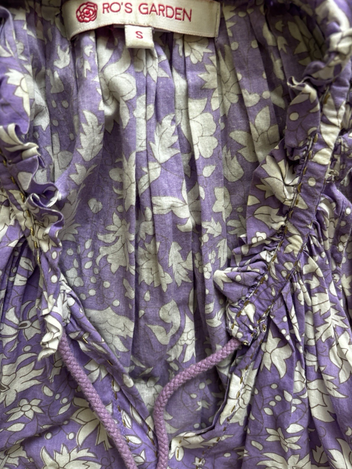 Ro Garden Purple Tiered Size Small 100% Cotton Cover Up Beach
