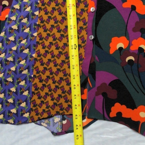 LOGO By Lori Goldstein Rich Plum Patchwork Button Front Crepe Midi Dress Size Md