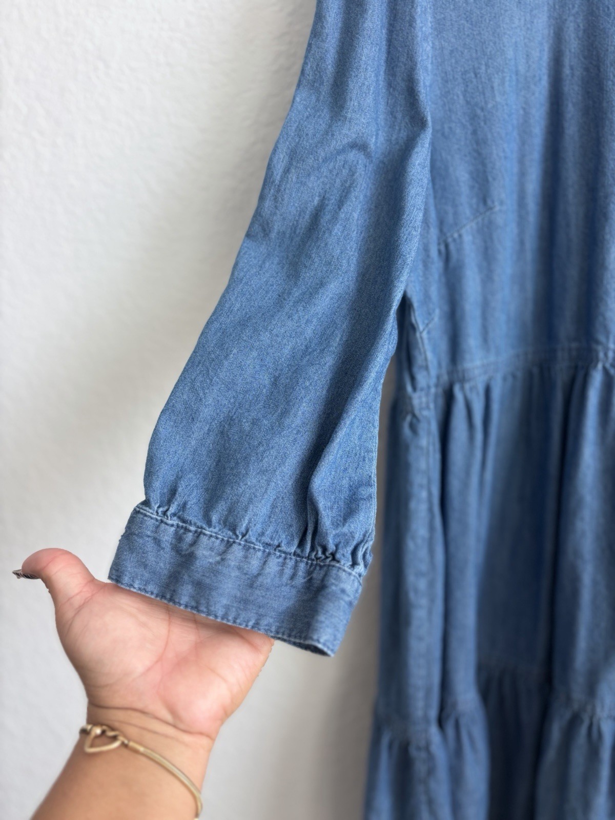 Tommy Hilfiger Women’s 16 Blue Denim Chambray Tiered Dress 3/4 Knee