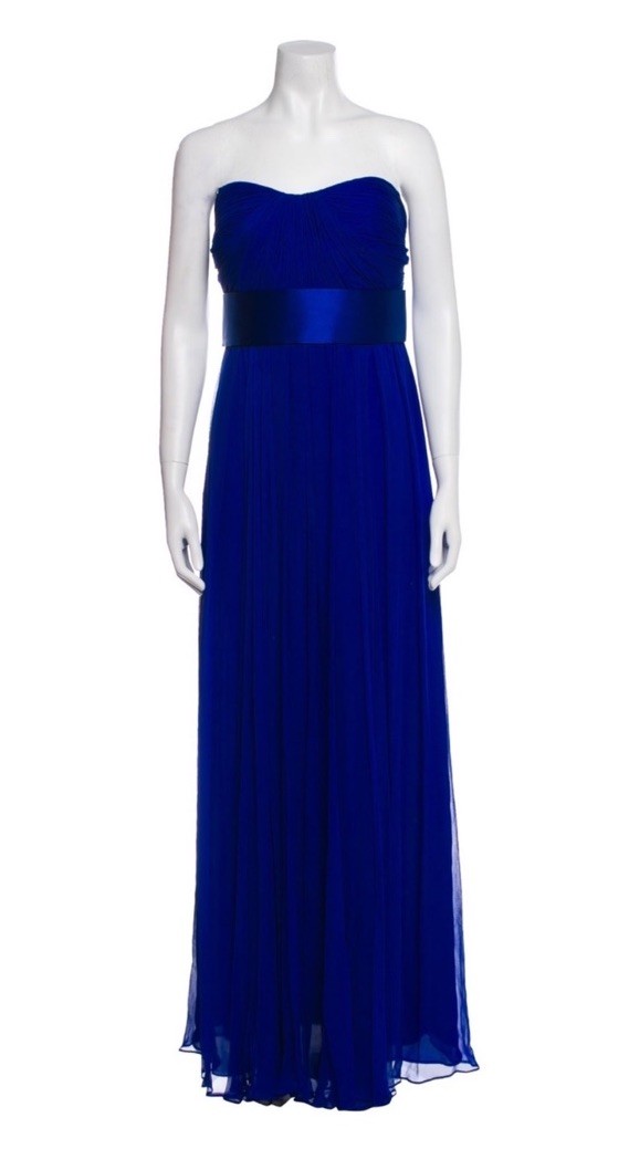 Marchesa Notte Blue Silk Strapless Gown Size 12
