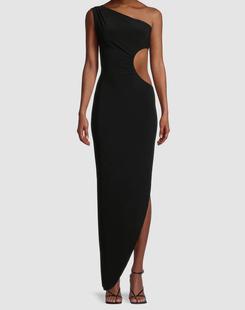 $216 Norma Kamali Women’s Black One-Shoulder Cut-Out Sunburst Gown Dress Size L